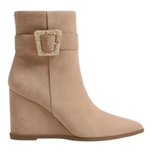 Sam Edelman Weslie Suede Buckle Wedge Beige Ankle Boots Size 9.5